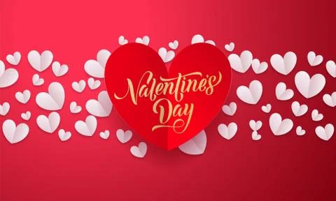 Vector Valentines background with romantic red paper cut heart pattern with g イラスト素材