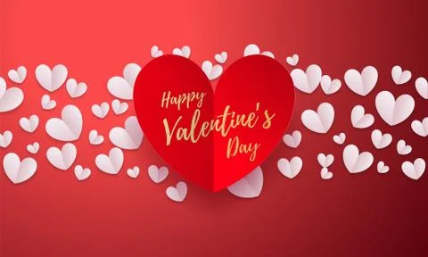 Vector Valentines background with romantic red paper cut heart pattern with g Illustrazione stock