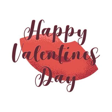 Vector Valentines card with red lips and handwritten lettering Happy Valentin Stock Illustration