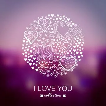 Vector valentine's day background, round, circle made of hearts.blurred templ Stock Illustration