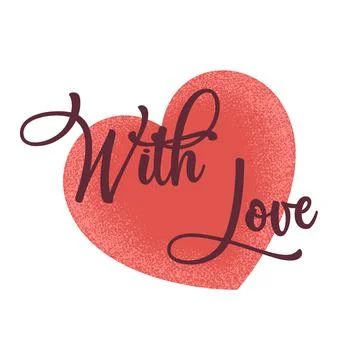 Vector Valentines Day card with red heart and handwritten lettering With Love Stock Illustration