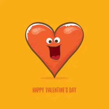 Vector Valentines day greeting card with funny cartoon heart character isolated Stock Illustration