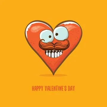 Vector Valentines day greeting card with funny cartoon heart character isolated Stock Illustration