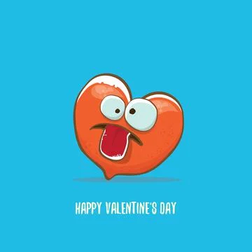 Vector Valentines day greeting card with funny cartoon heart character isolated Stock Illustration