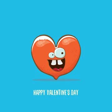 Vector Valentines day greeting card with funny cartoon heart character isolated Stock Illustration