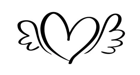 Vector Valentines Day Hand Drawn Calligraphic Heart with wings. Holiday Design 스톡 일러스트