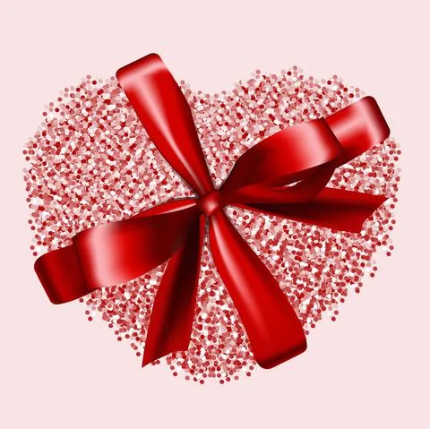 Vector. Valentine's Day. Heart consisting of confetti, satin ribbon, Stock Illustration