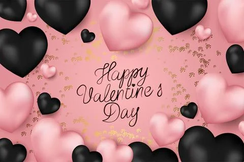 Vector. Valentine's Day. Realistic 3d gel balloons, golden serpentine. Stock Illustration