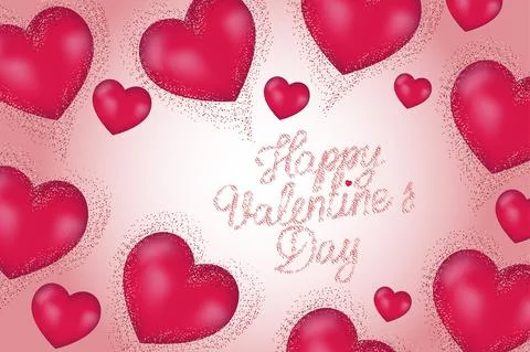 Vector. Valentine's Day. Realistic 3d pink balloons, confetti. Stock Illustration
