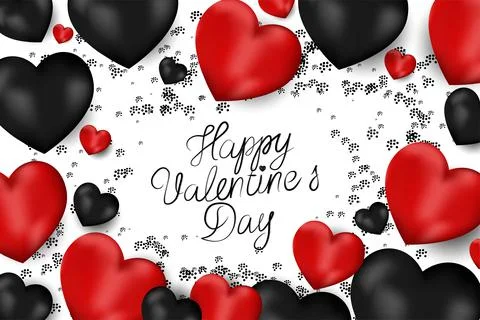 Vector. Valentine's Day. Realistic 3d red and black heart shaped gel balloons. Stock Illustration