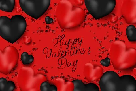 Vector. Valentine's Day. Realistic 3d red and black heart shaped gel balloons. Stock Illustration