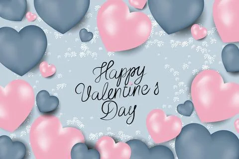 Vector. Valentine's Day. Realistic 3d blue and pink heart shaped gel balloons. Stock Illustration