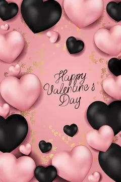 Vector.  Valentine's Day. Realistic 3d black and pastel pink gel balloons. Stock Illustration