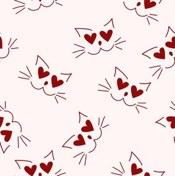 Vector. Valentine's day seamless pattern with cute cats, lovers, Stock Illustration