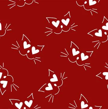 Vector. Valentine's day seamless pattern with cute cats, lovers, Stock Illustration