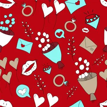 Vector. Valentine's day seamless pattern. Hand-drawn cartoon. Stock Illustration