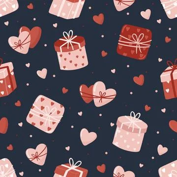 Vector Valentines Day seamless pattern with hand drawn love symbols. Stock Illustration