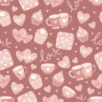 Vector Valentines Day seamless pattern with hand drawn love symbols. Stock Illustration