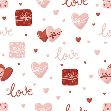 Vector Valentines Day seamless pattern with hand drawn love symbols. Stock Illustration