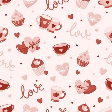 Vector Valentines Day seamless pattern with hand drawn love symbols. Stock Illustration
