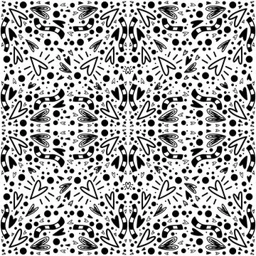 Vector Valentines Day symmetry pattern seamless black and white. Stock Illustration