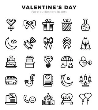 Vector Valentine'S Day types icon set in Lineal style. vector illustration. Ilustração Stock