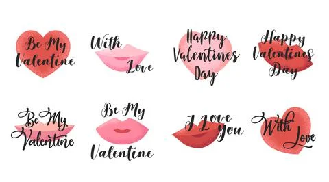 Vector Valentines Day typography collection with handwritten calligraphy text Stock Illustration