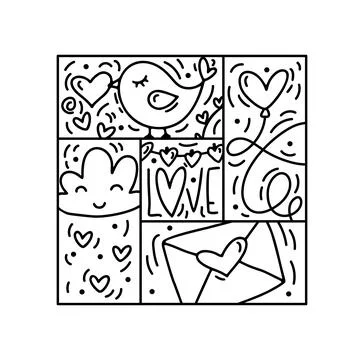 Vector Valentines logo composition heart, envelope, cloud, balloon, love 스톡 일러스트