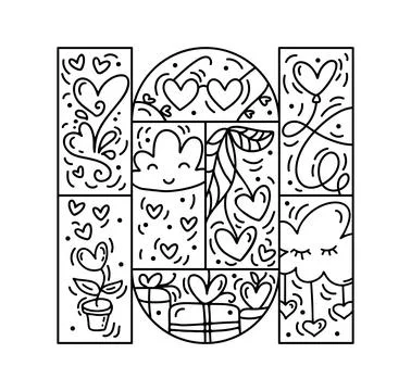 Vector Valentines logo composition heart, envelope, cloud, balloon, love Stock Illustration