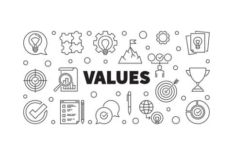 Vector Values concept banner or illustration in thin line style Illustrazione stock