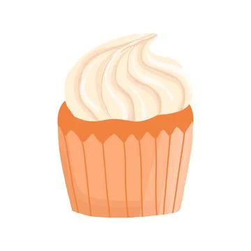 Vector vanilla cupcake in cartoon hand drawn style. Delicious dessert, sweet Stock Illustration