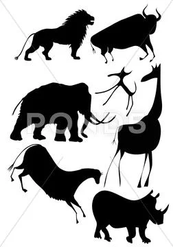 Vector - various animals a la cave painting Stock Illustration