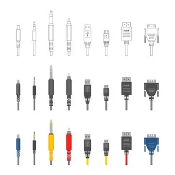 Vector various audio connectors and inputs set Stock Illustration