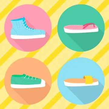 Vector various types of summer shoes. Flat Stock Illustration
