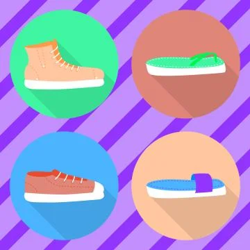 Vector various types of summer shoes.  Stock Illustration