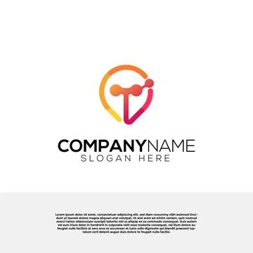 Vector vector initial T with pin creative logo concept. Logo design inspirati Stock Illustration