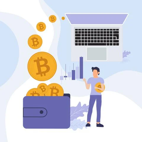 Vector vector making investments for bitcoin and blockchain, Bitcoin Blockch Stock Illustration