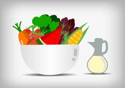 Vector : Vegetable and fruit in salad bowl and salad saure Stock Illustration