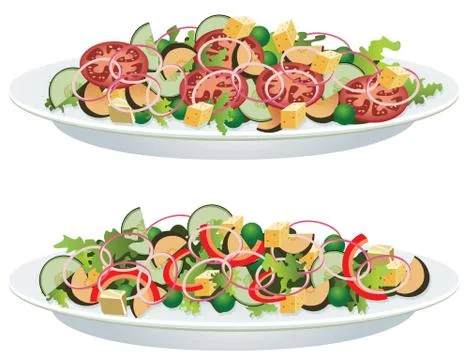 Vector vegetable salads on a plate Stock Illustration