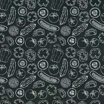 Vector Vegetable Seamless Pattern with Mini Cucumbers, Red Tomatoes, Bell Pep Illustrazione stock