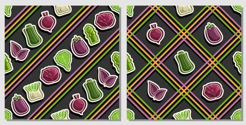 Vector Vegetable Seamless Patterns Stockillustratie