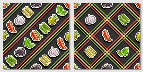 Vector Vegetable Seamless Patterns Illustrazione stock