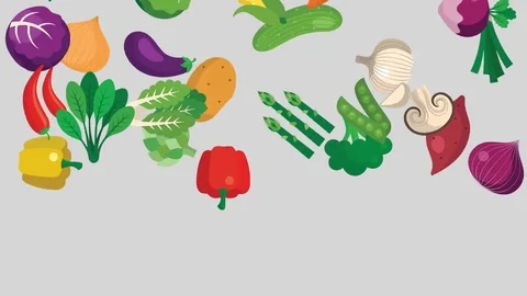 Vector Vegetables Flying and Falling in Alpha Channel Stock Footage 75776274
