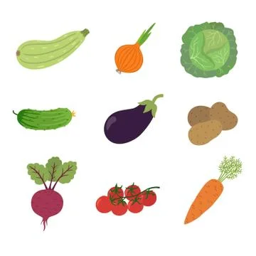 Vector vegetables icons set in cartoon style. Collection farm product for Stock Illustration