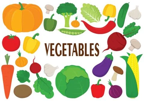 Vector vegetables icons set. Collection farm product for restaurant menu, mar Stock Illustration