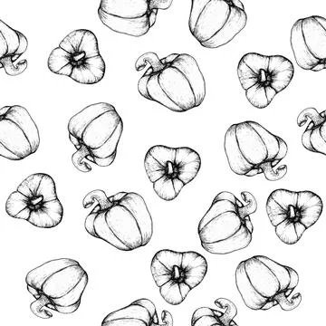 Vector vegetables seamless pattern. HAnd drawn ink grapkics background with.. Stock Illustration