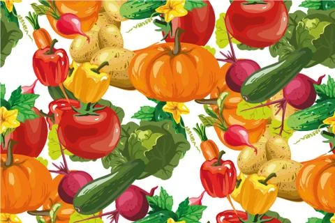 Vector vegetables seamless pattern. Vegetables seamless background.Health food Stock Illustration