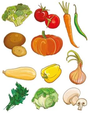 Vector vegetables set. Food ingredients Stock Illustration