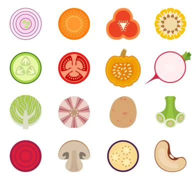 Vector vegetables set of icons rounded style Stock Illustration