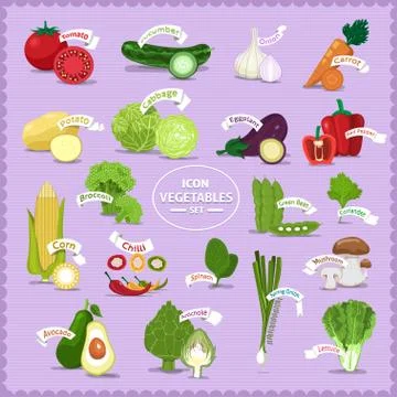 Vector vegetables set slice Stock Illustration